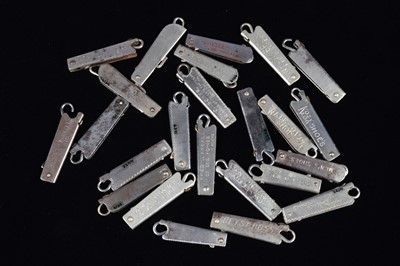 Lot 447 - A collection of steel hinged retractable advertising button hook key rings