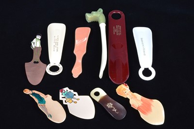 Lot 468 - Ten plastic advertising and souvenir shoehorns