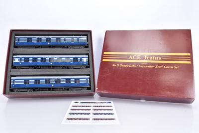 Lot 457 - ACE Trains 0 Gauge C/20-A LMS blue Coronation Scot  3-Coach Set A