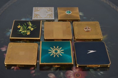 Lot 560 - Eight square Kigu 1950s and later gilt metal and chromed compacts