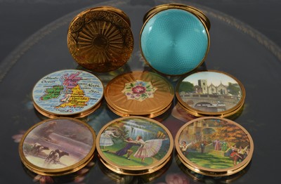 Lot 568 - Eight 1950s and later circular British Made gilt metal compacts
