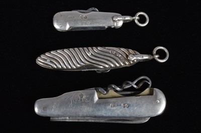 Lot 718 - Three Victorian London Hallmarked silver Sampson Mordan & Co Pocket knives/Multi-tools