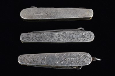 Lot 719 - Three Edwardian London Hallmarked silver  Pocket knives/Multi-tools