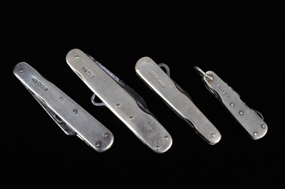 Lot 727 - A collection of four silver scaled Pocket Knives/Multi-Tools