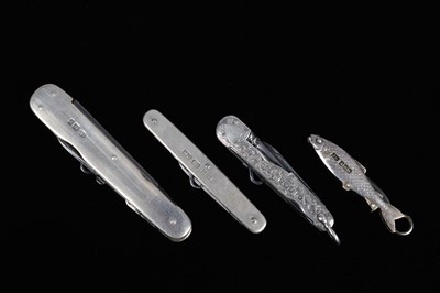 Lot 728 - Four Silver Hallmarked Pocket Knives/Multi-Tools