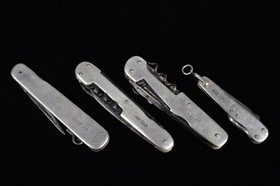 Lot 730 - Four early 20th Century silver scaled Pocket Knives/Multi-Tools