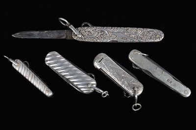 Lot 735 - Five silver Multi-Tool/Pocket Knives