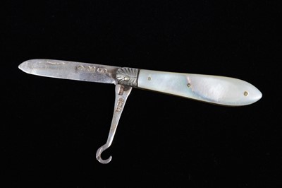 Lot 744 - A Victorian Hallmarked Silver Folding Pocket Knife/Button Hook