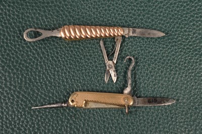Lot 808 - Two yellow metal Pocket Knife Multi-Tools