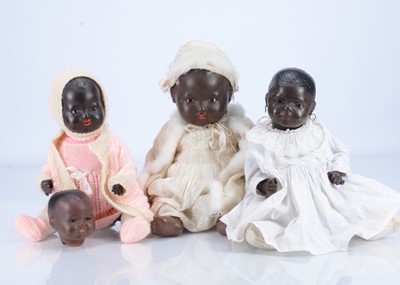 Lot 153 - Three German composition black baby dolls