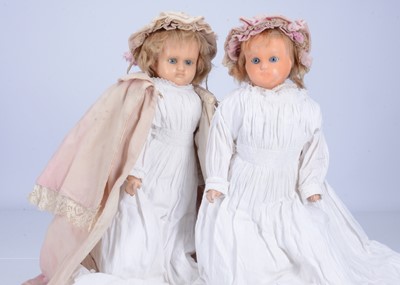 Lot 154 - Two German twin wax-over-composition baby dolls