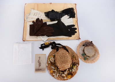 Lot 163 - An antique straw hat and gloves