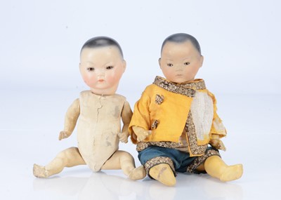 Lot 358 - Two German bisque headed Asian babies