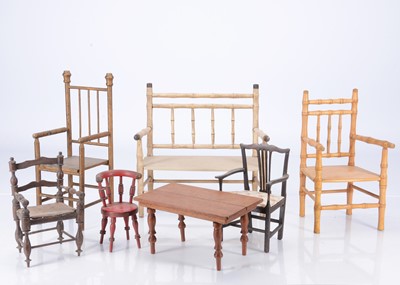 Lot 367 - Six wooden doll's chairs