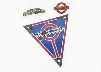 Lot 592 - Enamelled London Transport Logo Cap Badge and BR(S) Cap Badge (3)