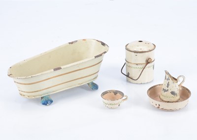 Lot 387 - A late 19th century German painted tinplate dolls' house wash set