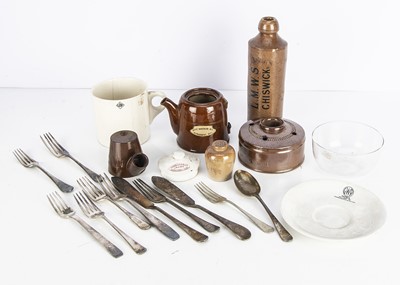 Lot 598 - Pre BR Ceramic and Glass Railway Items and Silver Plated Cutlery