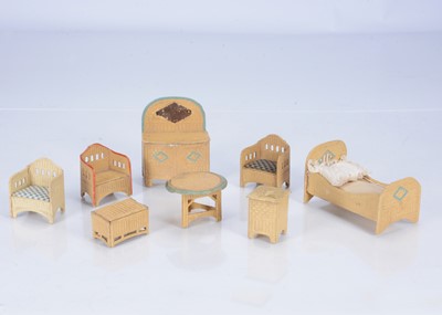 Lot 444 - German pressed card wicker dolls' house furniture