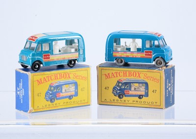 Lot 180 - Two boxed Matchbox Lesney 47b Commer 'Lyons Maid' Ice Cream Canteen Models