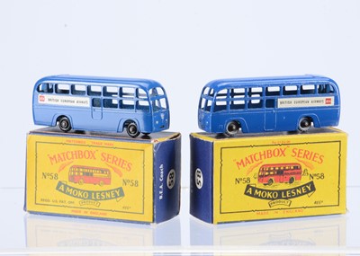 Lot 186 - Two scarce variants of the Matchbox Lesney 58a BEA Airport Coach Model