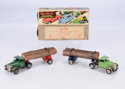 Lot 584 - Tri-ang Minic Tinplate Clockwork 74M Pre & Post-War Articulated Log Lorries