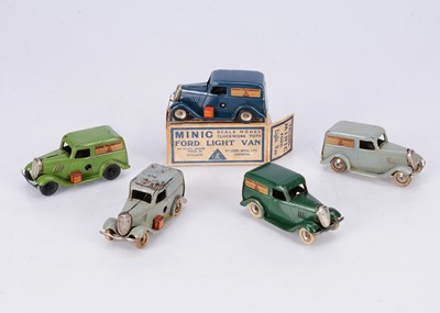 Lot 595 - Tri-ang Minic Tinplate Clockwork 2M Pre-War Ford Light Vans