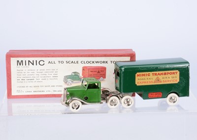 Lot 598 - A Tri-ang Minic Tinplate Clockwork 30M Pre-War Articulated Pantechnicon