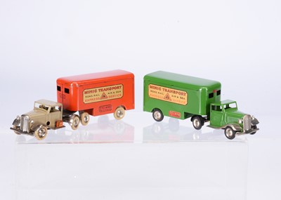 Lot 599 - Tri-ang Minic Tinplate Clockwork 30M Pre & Post-War Articulated Pantechnicons