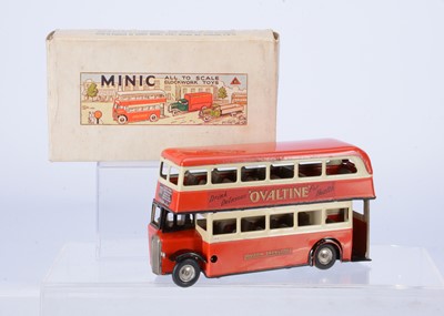 Lot 634 - A Tri-ang Minic Tinplate Clockwork 60M Post-War Double Decker Bus