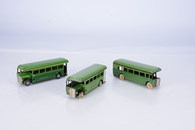 Lot 635 - Tri-ang Minic Tinplate Clockwork Pre & Post-War Green Line Single Decker Buses