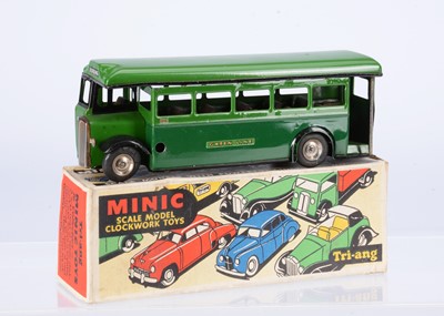 Lot 637 - A Tri-ang Minic Tinplate Clockwork 52M Post-War Green Line Single Decker Bus