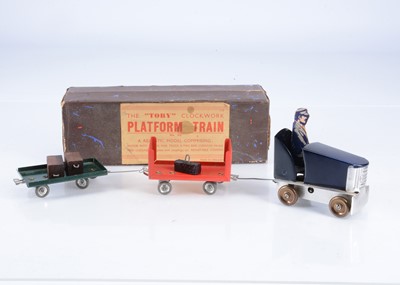 Lot 689 - A Toby Tinplate Clockwork Platform Train No.331
