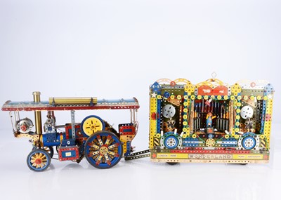 Lot 696 - A large scale Meccano Traction Engine with Travelling Organ Trailer and Meccano sign possibly from the Park House Museum  Canada (3)