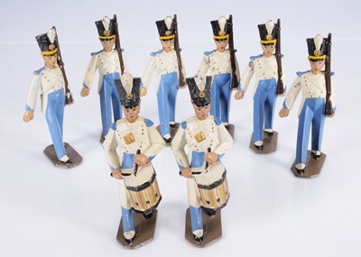 Lot 713 - Mignot 110mm scale (135mm overall) 1930's hollow-cast Nursery figures of US West Point Military Academy cadets