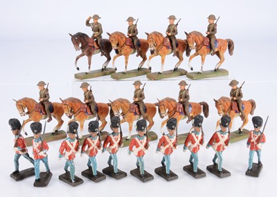 Lot 719 - German - made composition figures by Lineol and Elastolin comprising Elastolin mounted WW1 US Cavalry with officer (9)