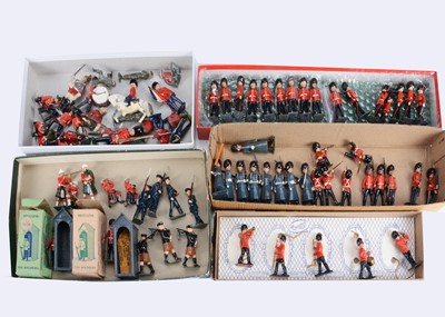 Lot 721 - Hollow-cast lead British Army figures by various makers including Britains and Crescent comprising Crescent 5pce boxed set 1517 Bandsmen - unstrung in VG box