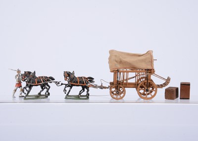 Lot 823 - Heyde 48mm scale Medieval horse drawn wagon complete with knight handler on foot at front