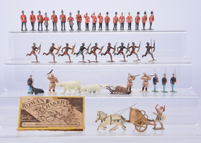 Lot 829 - Solid and hollow-cast lead figures by various makers including Britains and Heyde comprising Timpo Eskimos (3) with Polar Sled and bear