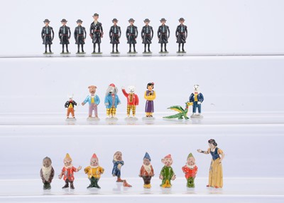 Lot 839 - Various white metal and hollow-cast lead figures comprising Britains Snow White and 7 Dwarfs