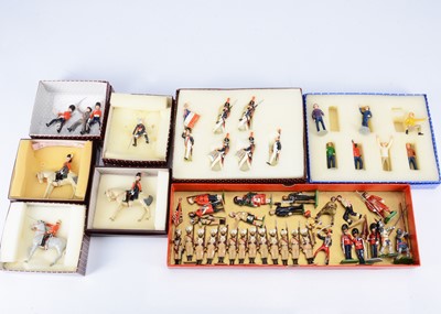 Lot 873 - White metal figures by various makers including Imperial of New Zealand and Britains comprising loose unmarked Indian Army figures 2nd Punjabi Infantry on Parade