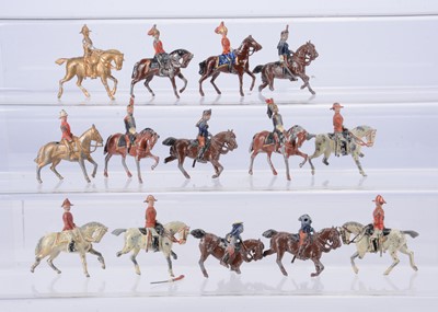 Lot 882 - Reka mounted figures comprising General Staff Officers without, and with (4), moveable arm - only gilt version complete