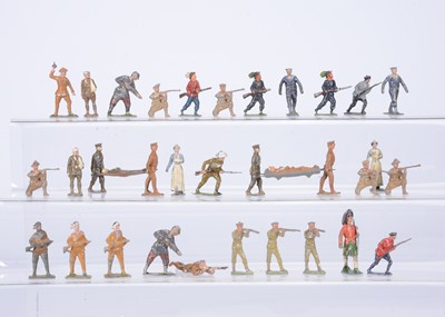 Lot 892 - A lot of lead soldiers by various British early 20th Century minor makers including Fry and Pixyland comprising Reka British (4) and Australian (5) kneeling firing