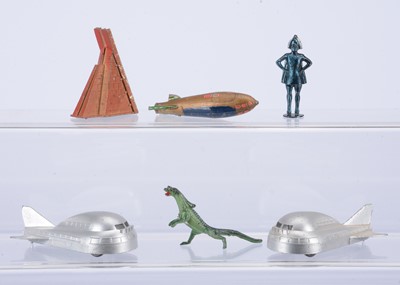 Lot 894 - Various space related items comprising John Hill Intelligent Alien and Cherilea Rocket - missing 2 fins - and ramp