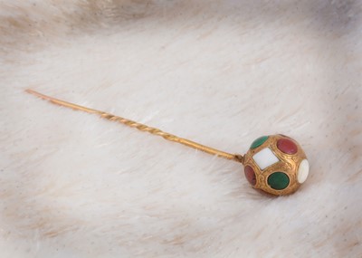 Lot 14 - A Victorian hardstone inlaid stick pin