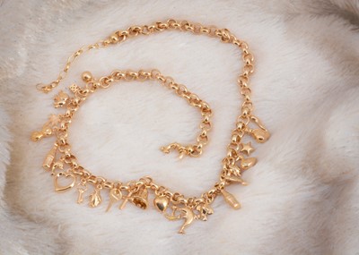 Lot 105 - A 9ct gold belcher link charm necklace