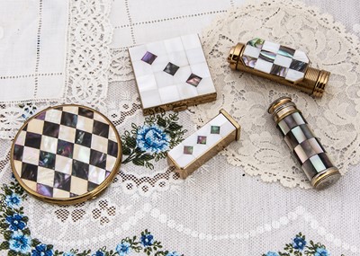 Lot 284 - Five abalone and mother of pearl decorated compacts