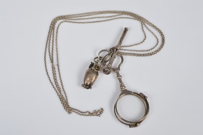 Lot 362 - A Victorian novelty silver whistle with a pencil and pair of lorgnettes