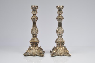 Lot 383 - A pair of late 19th century continental candlesticks