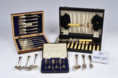 Lot 396 - A cased set of six George V silver teaspoons together with a quantity of silver plated flatware