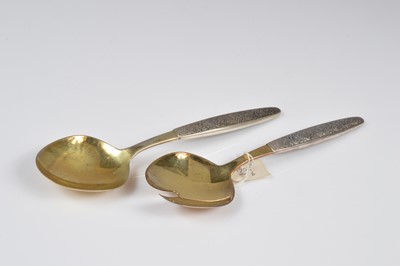 Lot 400 - A pair of 1950s Russian silver gilt serving spoons